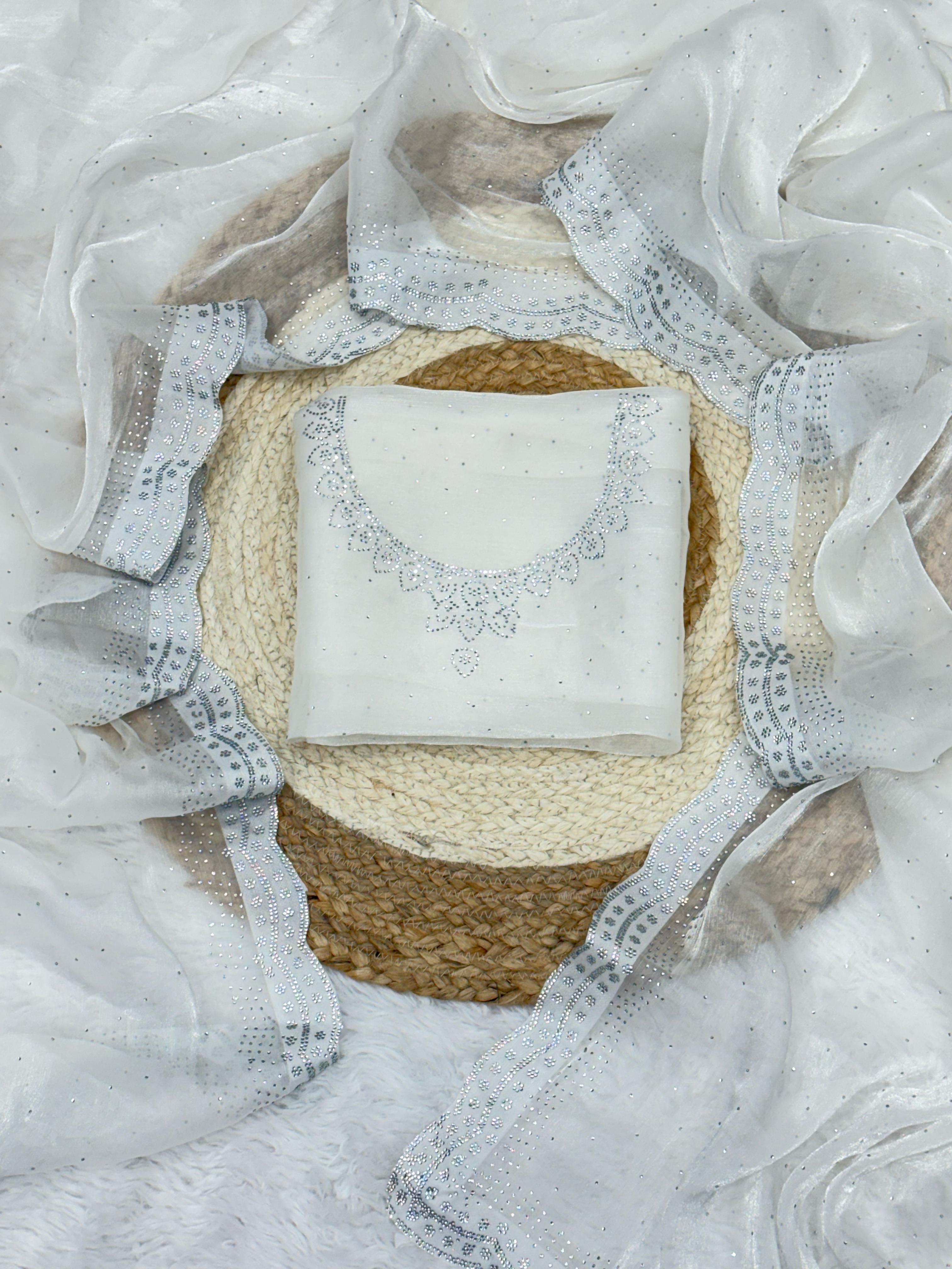 Rich And Partywear Crystal Diamond Work In Pure Soft Burburry Silk