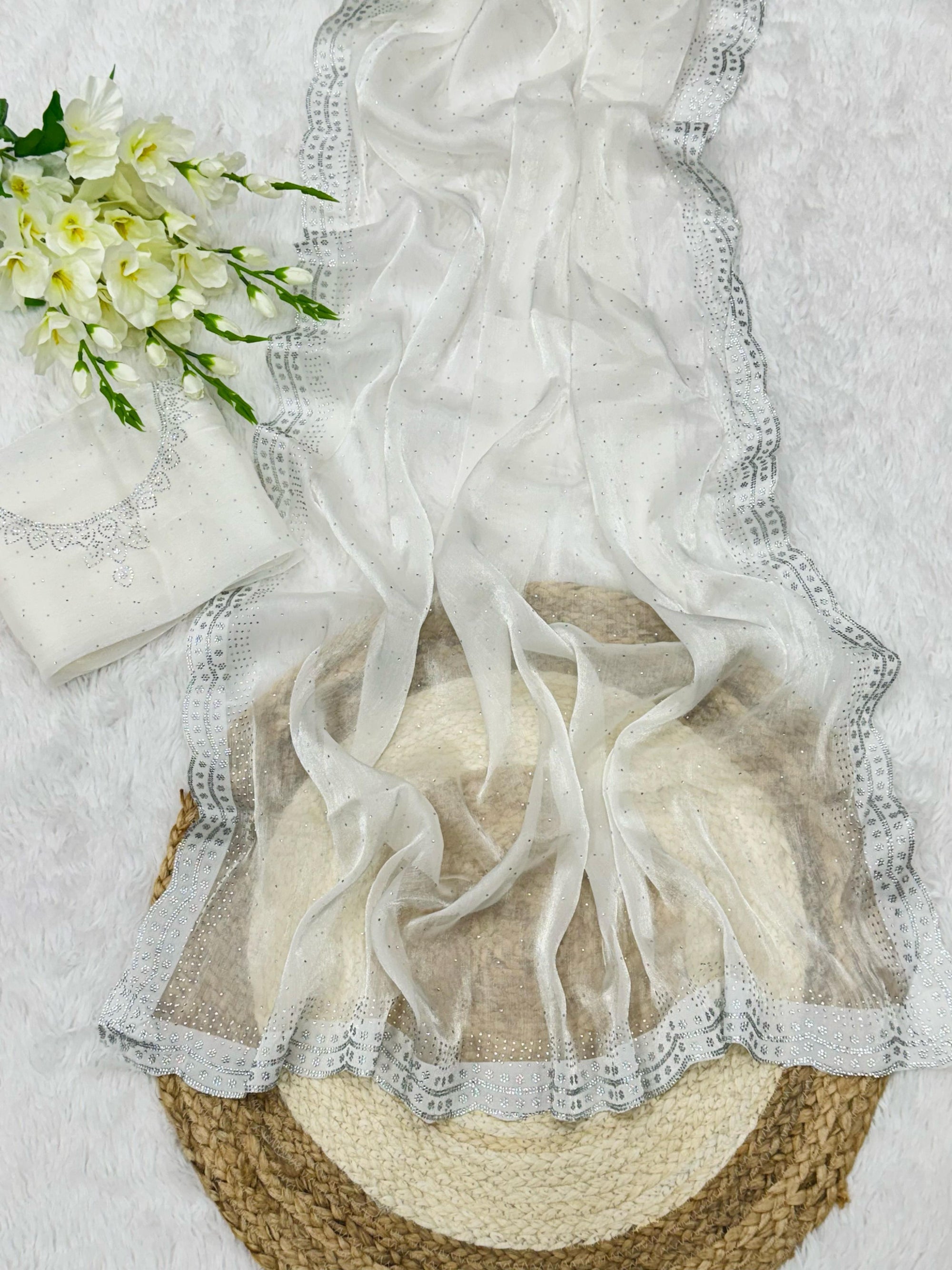 Rich And Partywear Crystal Diamond Work In Pure Soft Burburry Silk