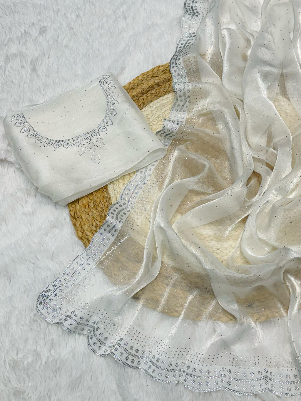 Rich And Partywear Crystal Diamond Work In Pure Soft Burburry Silk