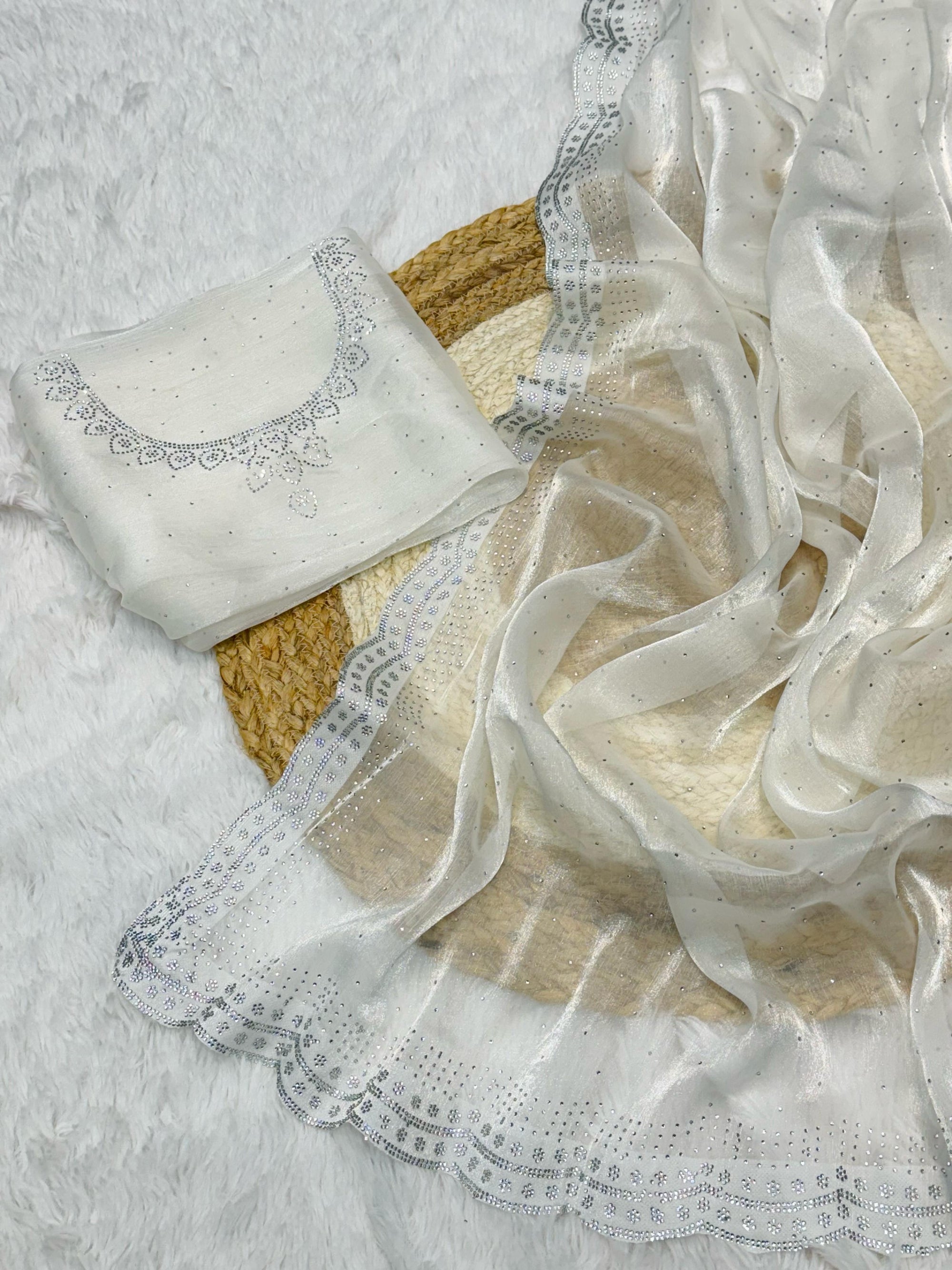 Rich And Partywear Crystal Diamond Work In Pure Soft Burburry Silk