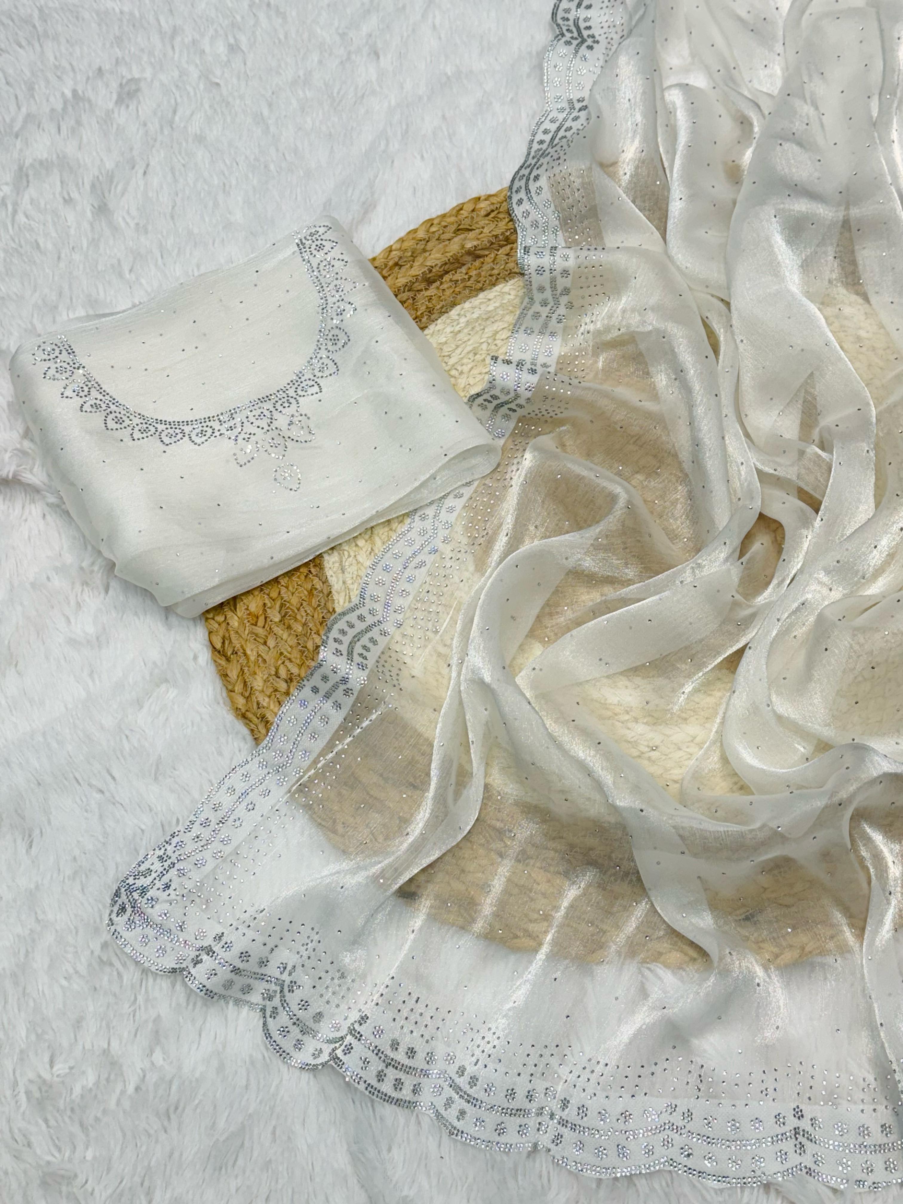 Rich And Partywear Crystal Diamond Work In Pure Soft Burburry Silk