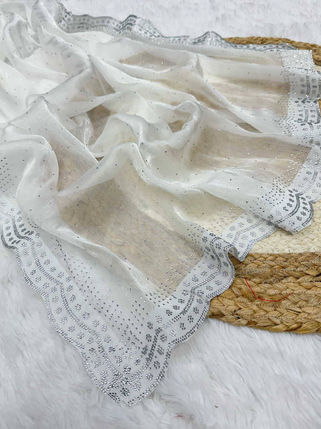 Rich And Partywear Crystal Diamond Work In Pure Soft Burburry Silk