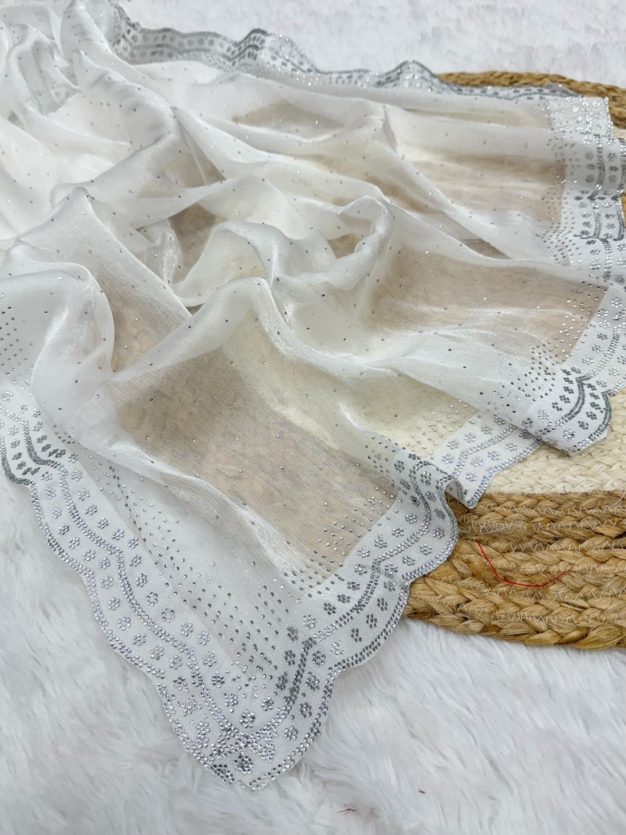 Rich And Partywear Crystal Diamond Work In Pure Soft Burburry Silk