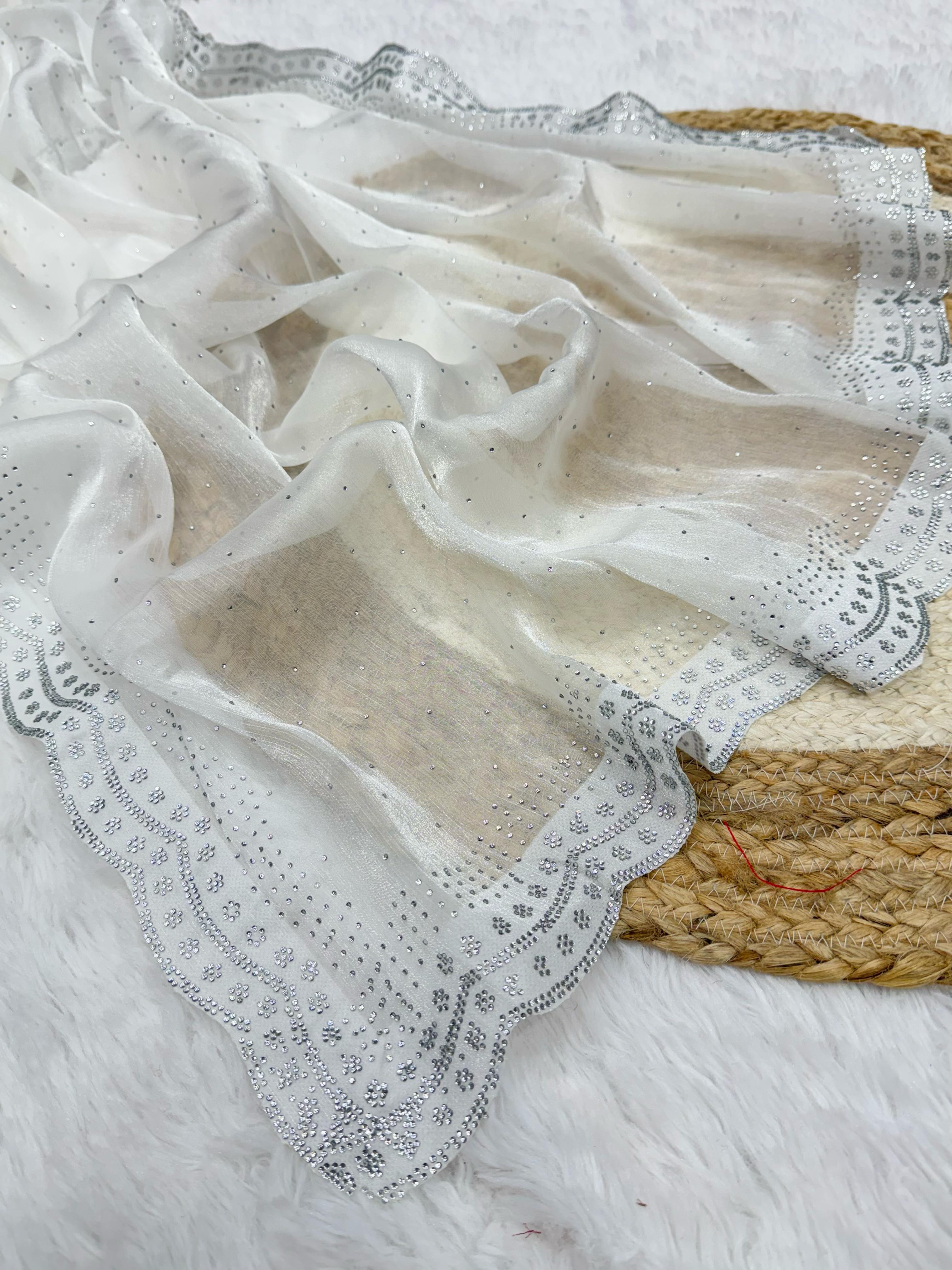 Rich And Partywear Crystal Diamond Work In Pure Soft Burburry Silk