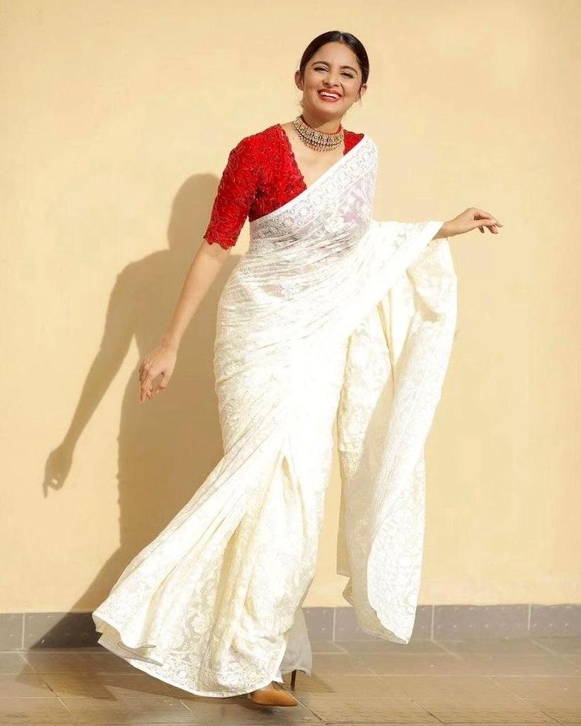 Blooming Georgette With Beautiful C-Pallu Embroidery Multi + 3 MM Sequence Work