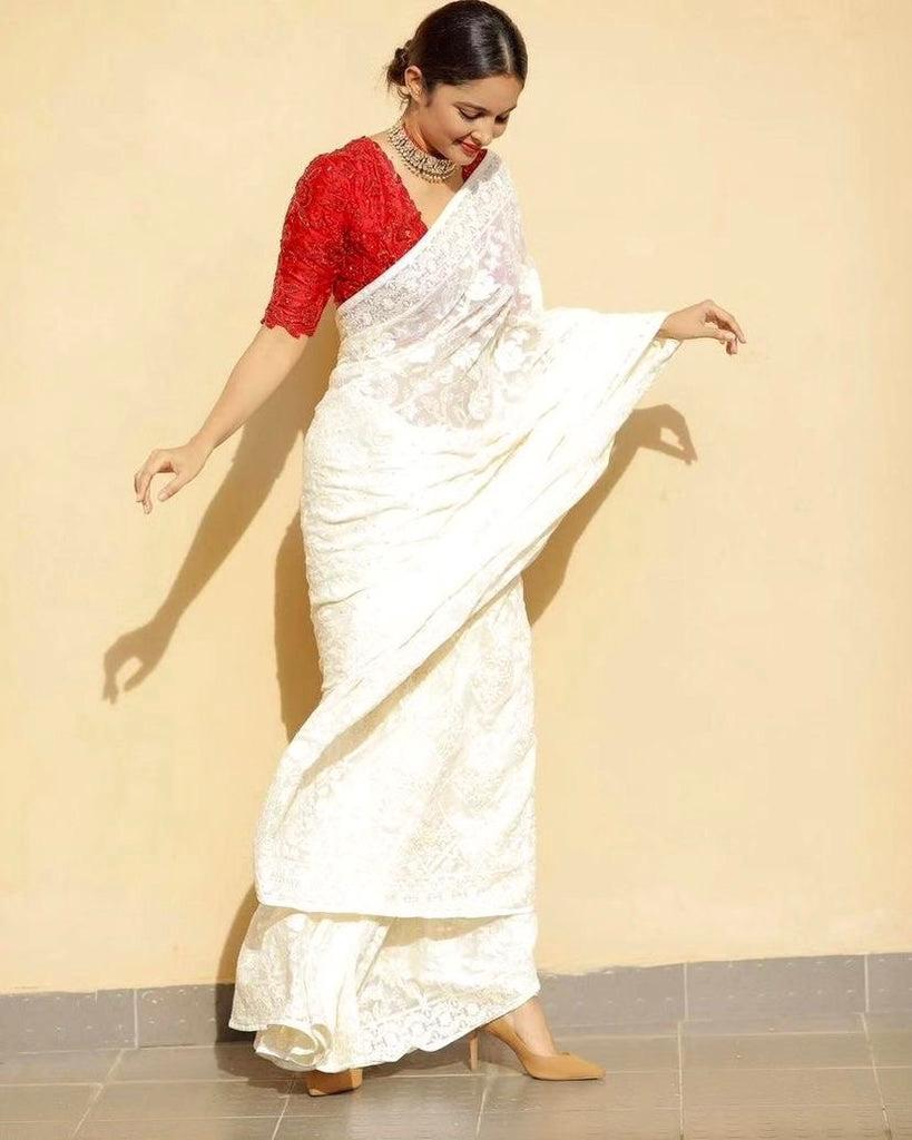 Blooming Georgette With Beautiful C-Pallu Embroidery Multi + 3 MM Sequence Work