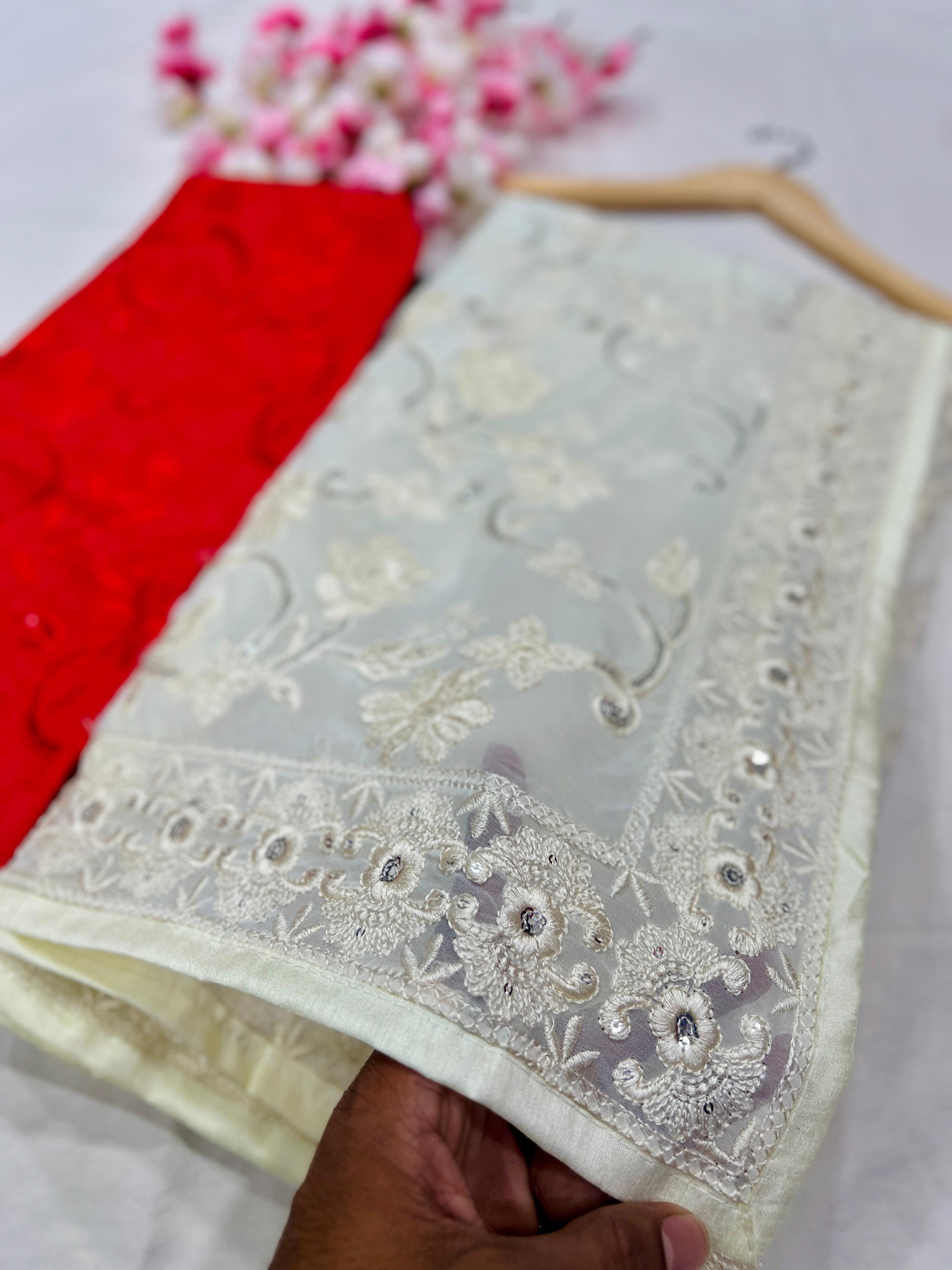 Blooming Georgette With Beautiful C-Pallu Embroidery Multi + 3 MM Sequence Work