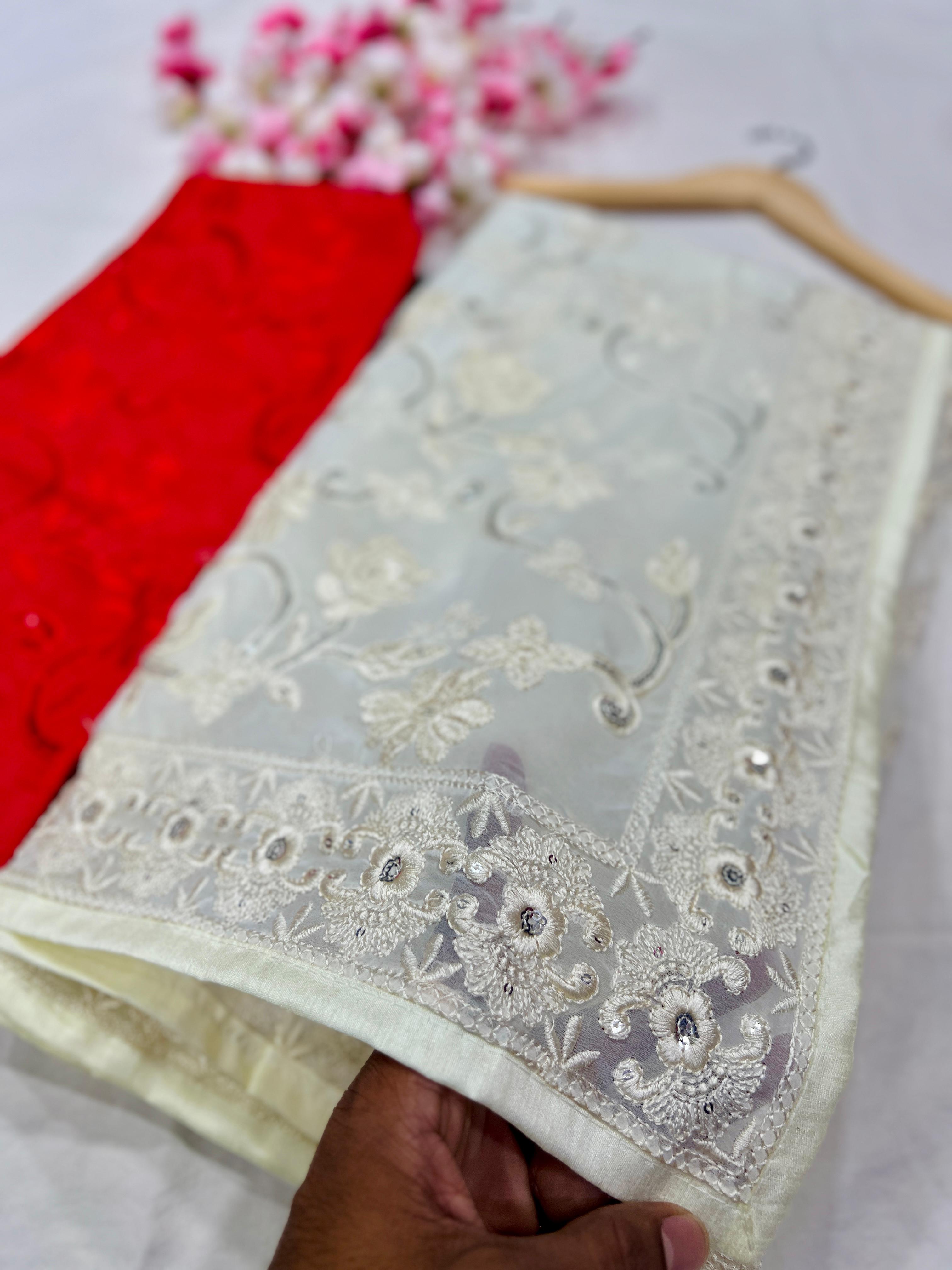 Blooming Georgette With Beautiful C-Pallu Embroidery Multi + 3 MM Sequence Work