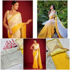 Heavy Fox Georgette With Pedding Print And 7.MM Sequence + Multi🔖 Work In Allover Saree