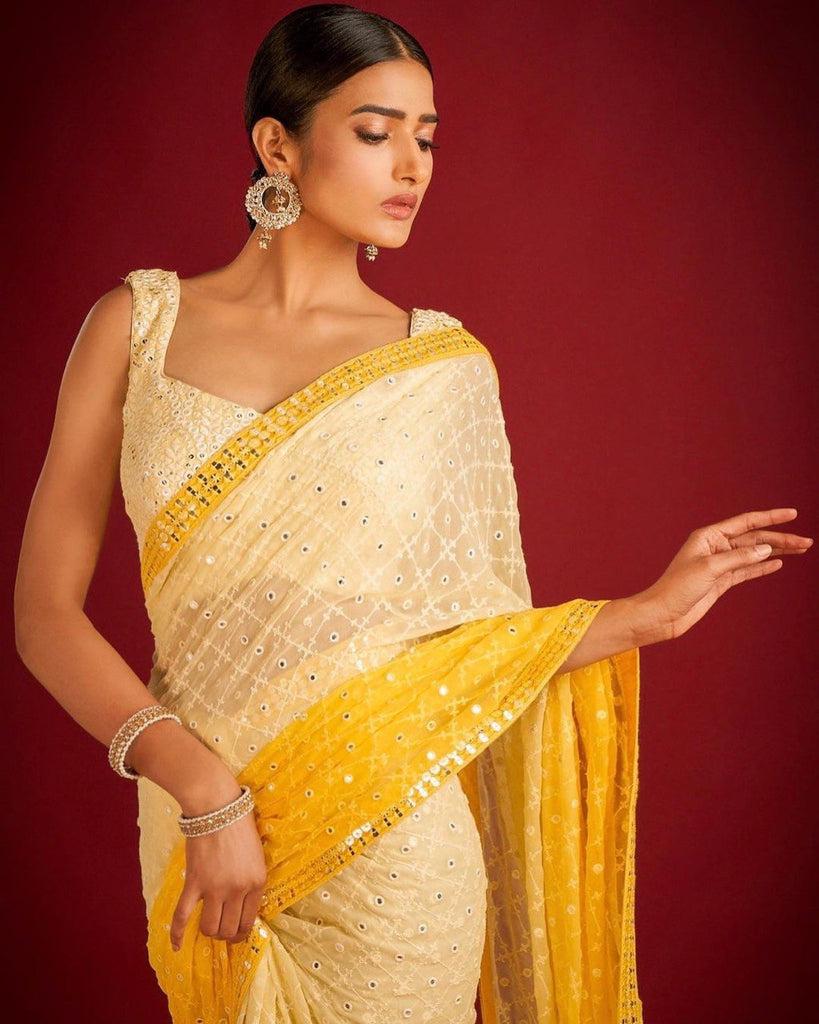 Heavy Fox Georgette With Pedding Print And 7.MM Sequence + Multi🔖 Work In Allover Saree