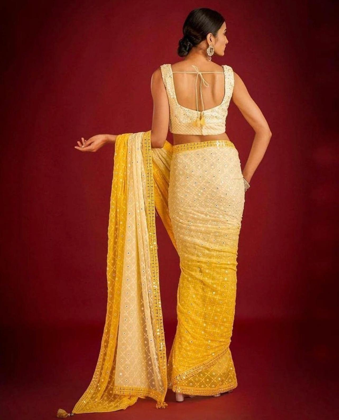 Heavy Fox Georgette With Pedding Print And 7.MM Sequence + Multi🔖 Work In Allover Saree