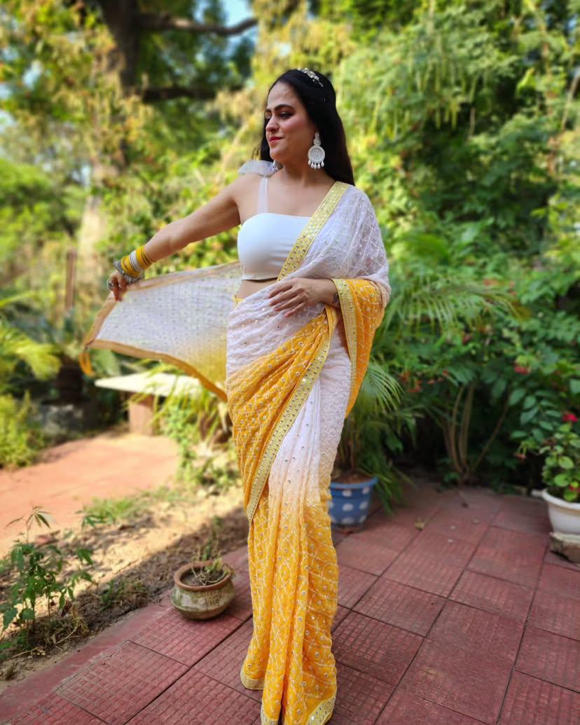 Heavy Fox Georgette With Pedding Print And 7.MM Sequence + Multi🔖 Work In Allover Saree