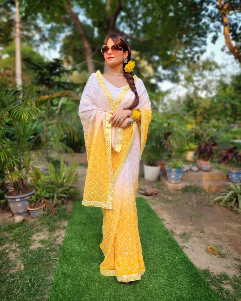Heavy Fox Georgette With Pedding Print And 7.MM Sequence + Multi🔖 Work In Allover Saree