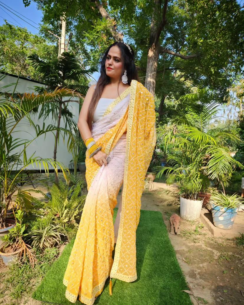 Heavy Fox Georgette With Pedding Print And 7.MM Sequence + Multi🔖 Work In Allover Saree