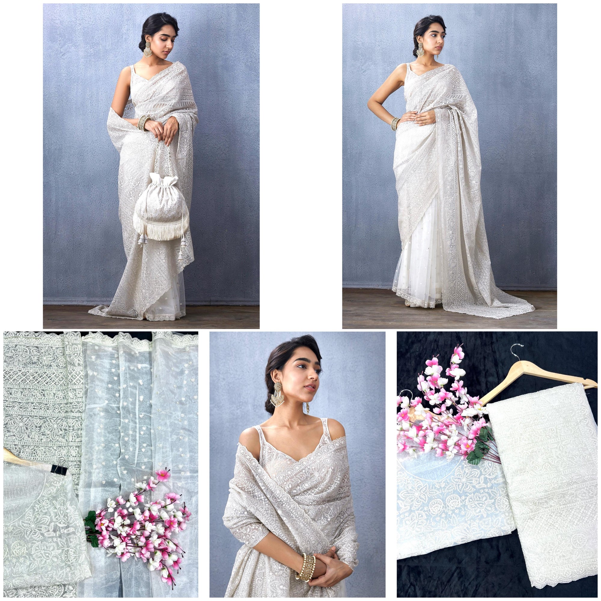 Khadi Organza With Beautiful Multi Embroidery C Pallu Cutwork