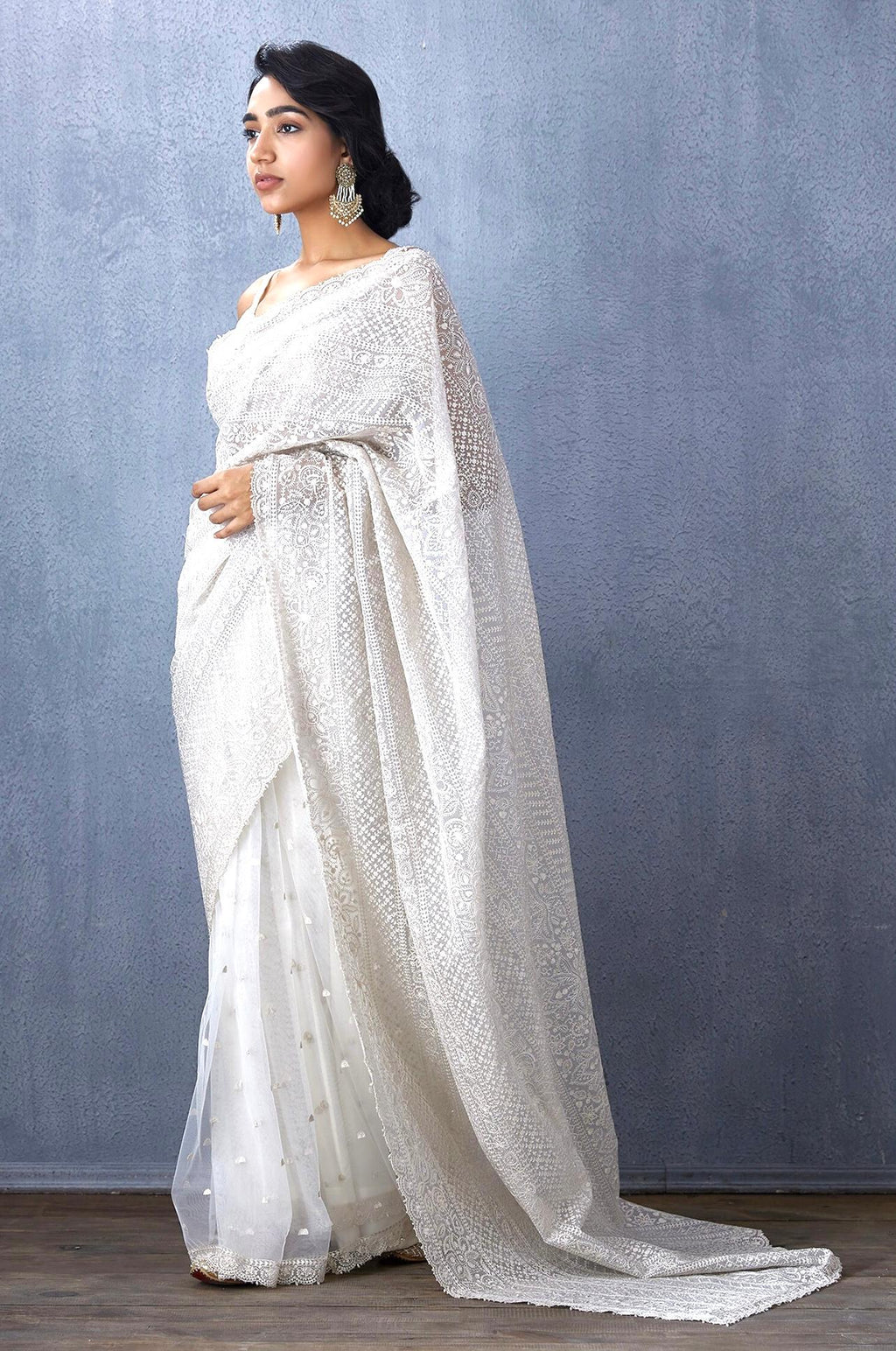 Khadi Organza With Beautiful Multi Embroidery C Pallu Cutwork