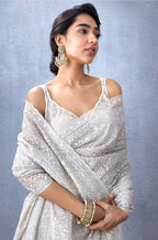 Khadi Organza With Beautiful Multi Embroidery C Pallu Cutwork