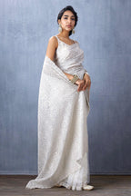Khadi Organza With Beautiful Multi Embroidery C Pallu Cutwork