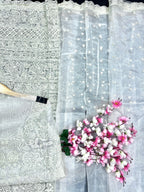 Khadi Organza With Beautiful Multi Embroidery C Pallu Cutwork
