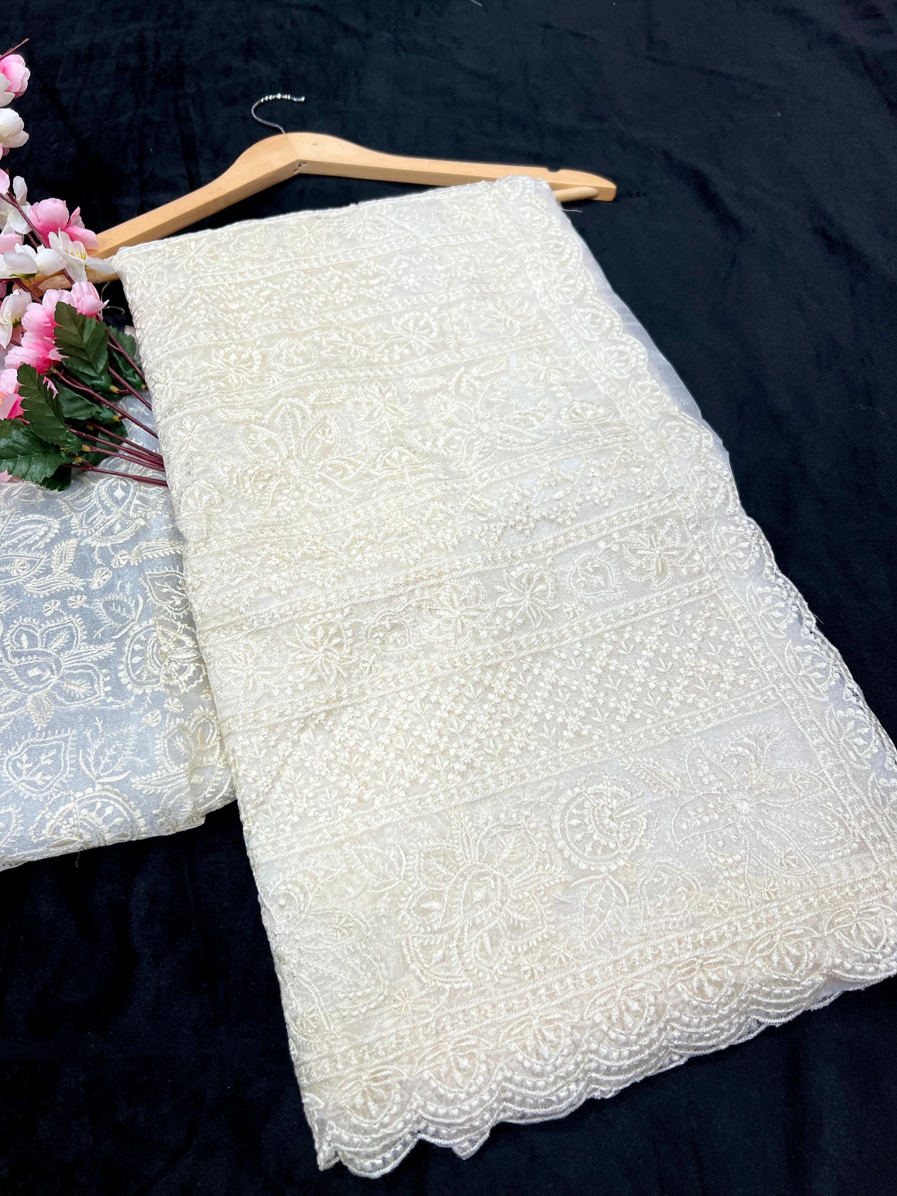 Khadi Organza With Beautiful Multi Embroidery C Pallu Cutwork