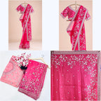 Heavy Khadi Organza With Beautiful C_Pallu Embroidery Zari+Sequence And Cutwork Border