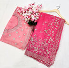 Heavy Khadi Organza With Beautiful C_Pallu Embroidery Zari+Sequence And Cutwork Border