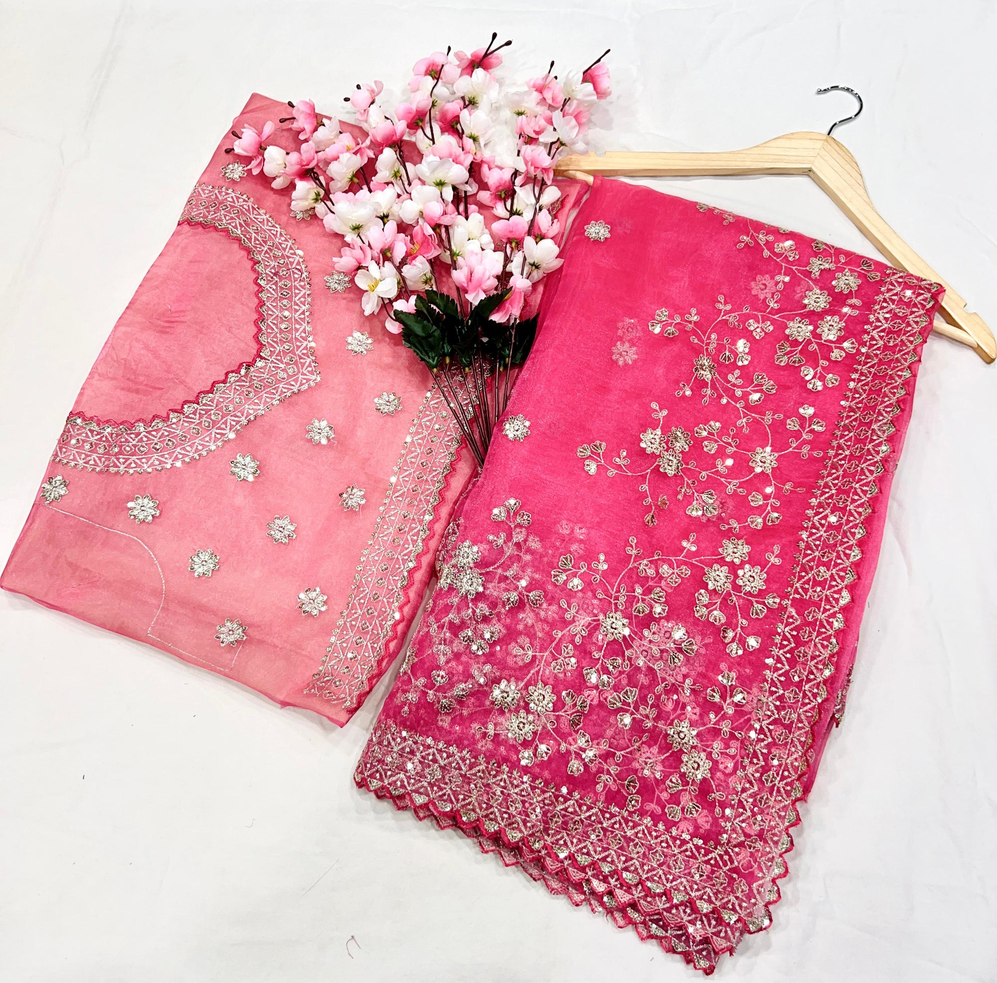 Heavy Khadi Organza With Beautiful C_Pallu Embroidery Zari+Sequence And Cutwork Border