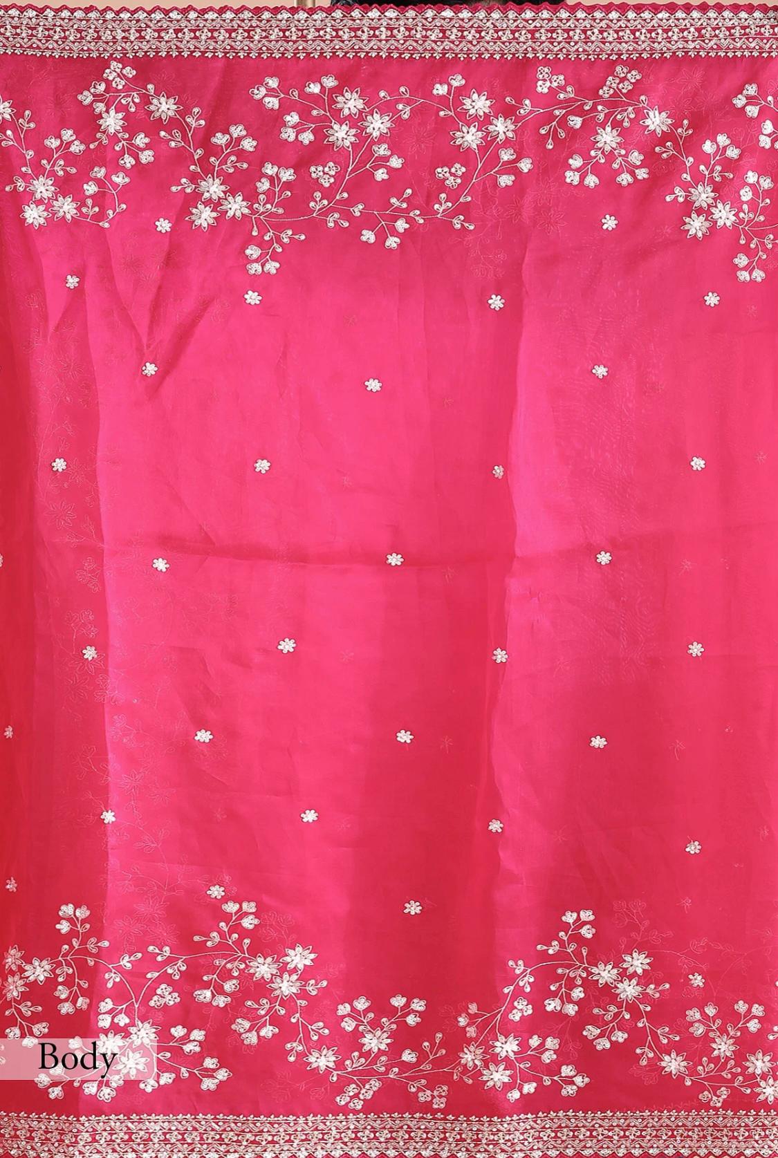 Heavy Khadi Organza With Beautiful C_Pallu Embroidery Zari+Sequence And Cutwork Border