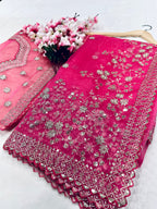Heavy Khadi Organza With Beautiful C_Pallu Embroidery Zari+Sequence And Cutwork Border