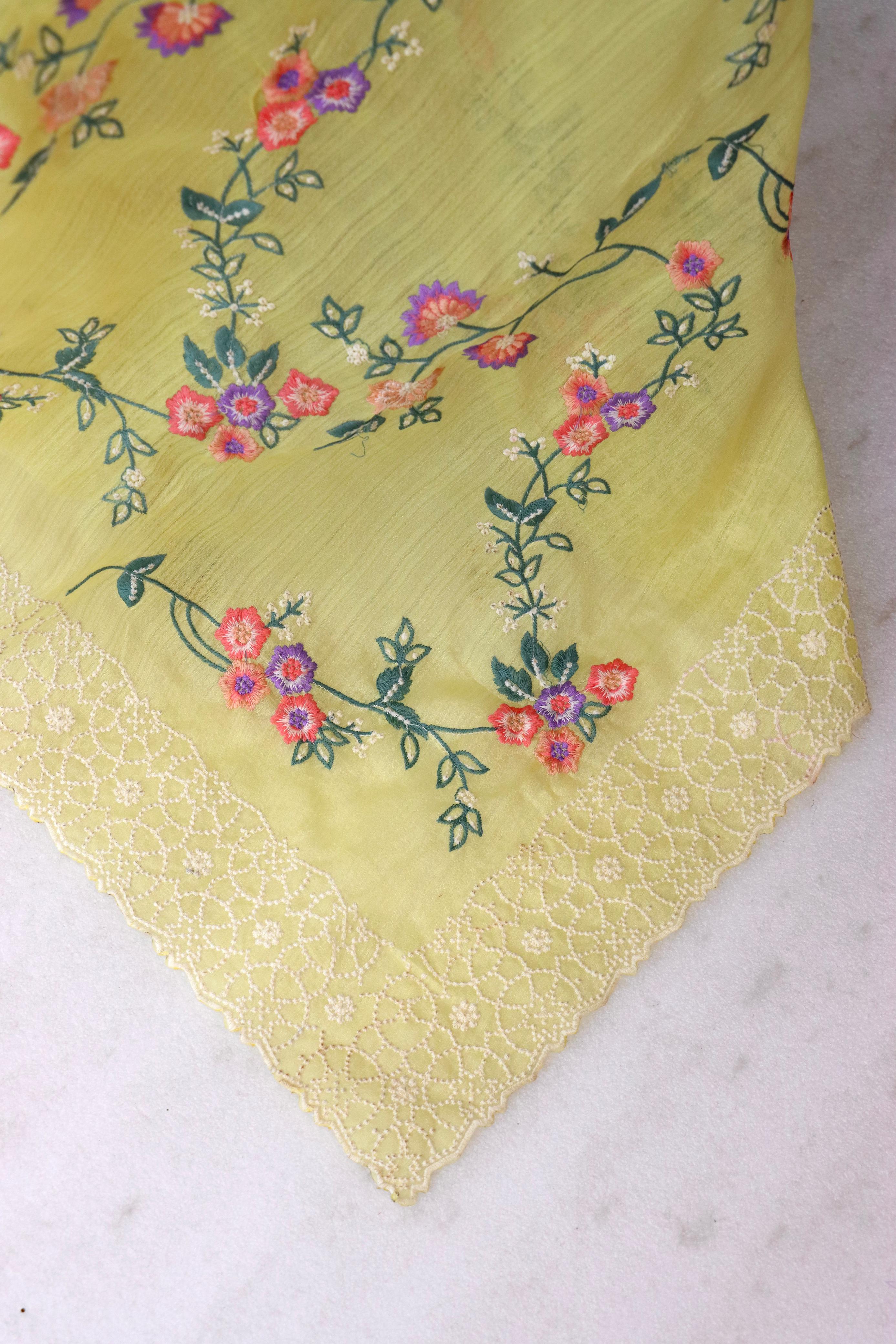 Khadi Organza With Beautiful Multi Embroidery C-Pallu Cutwork