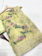 Khadi Organza With Beautiful Multi Embroidery C-Pallu Cutwork