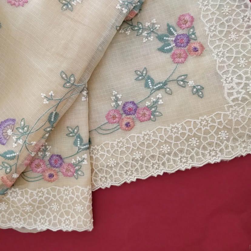 Khadi Organza With Beautiful Multi Embroidery C-Pallu Cutwork