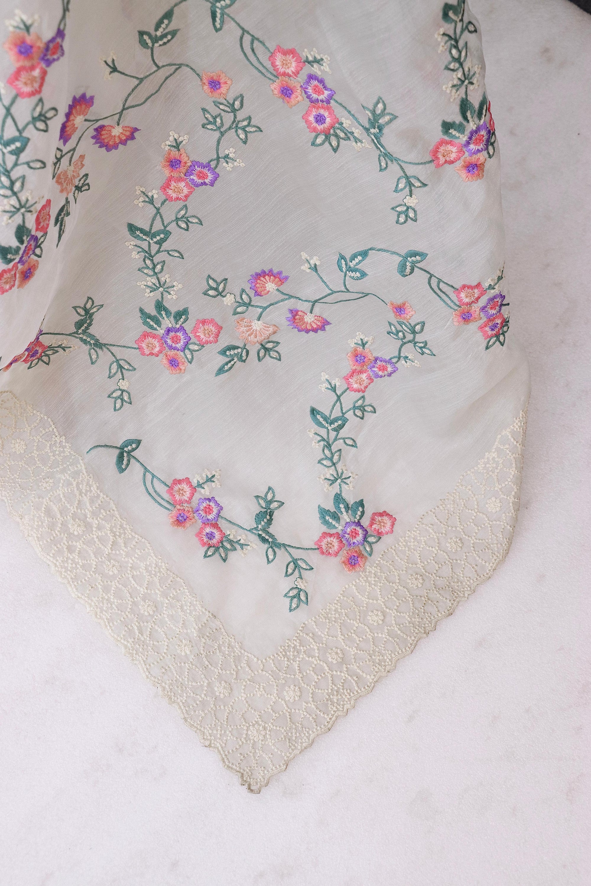 Khadi Organza With Beautiful Multi Embroidery C-Pallu Cutwork