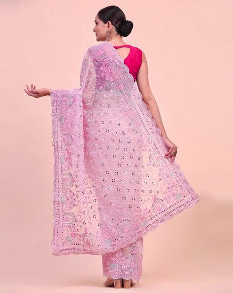 Khadi Organza With Beautiful Multi + 7 M.M Sequence Embroidery Work And C Pallu Cutwork