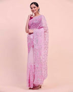 Khadi Organza With Beautiful Multi + 7 M.M Sequence Embroidery Work And C Pallu Cutwork