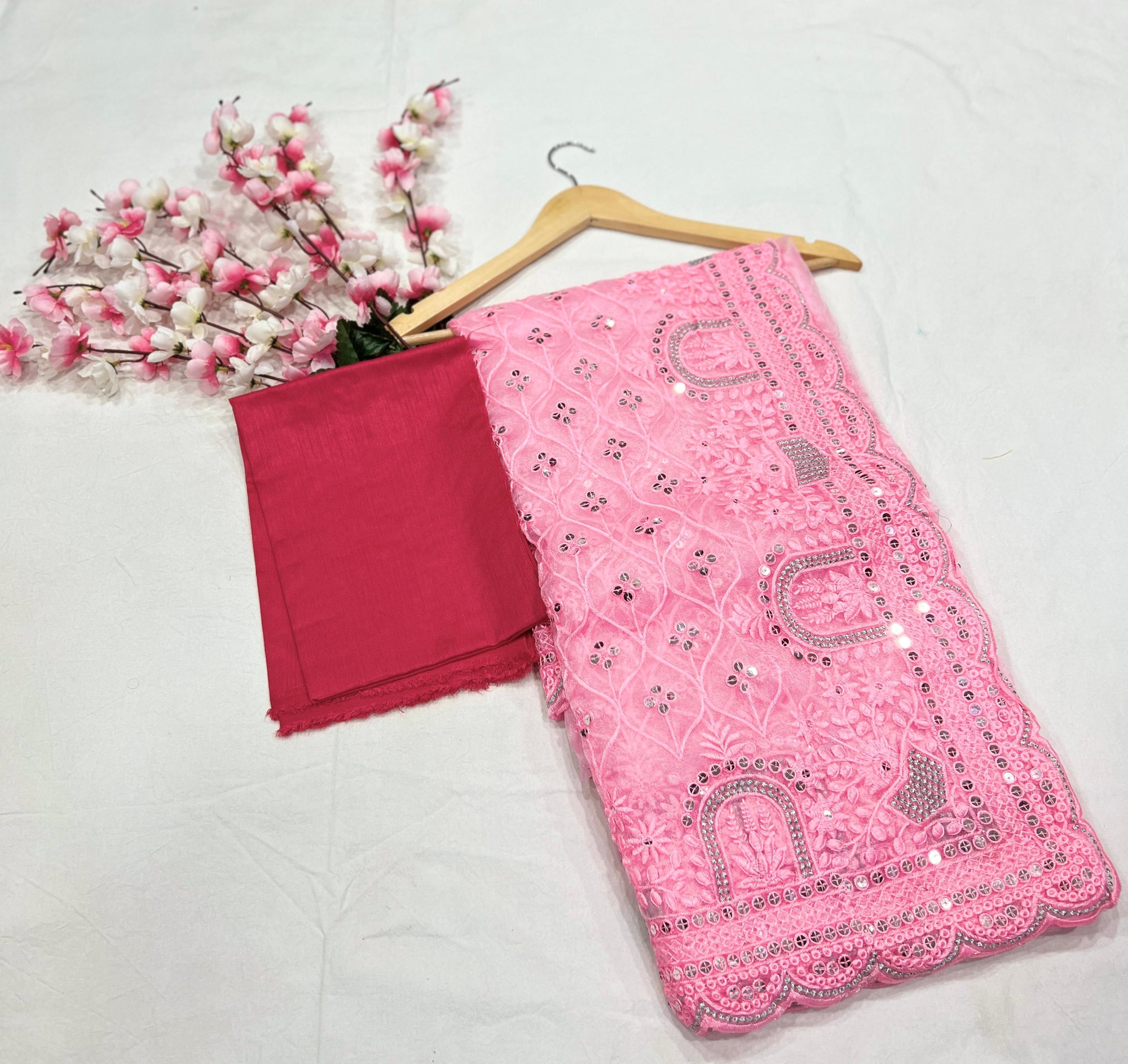 Khadi Organza With Beautiful Multi + 7 M.M Sequence Embroidery Work And C Pallu Cutwork