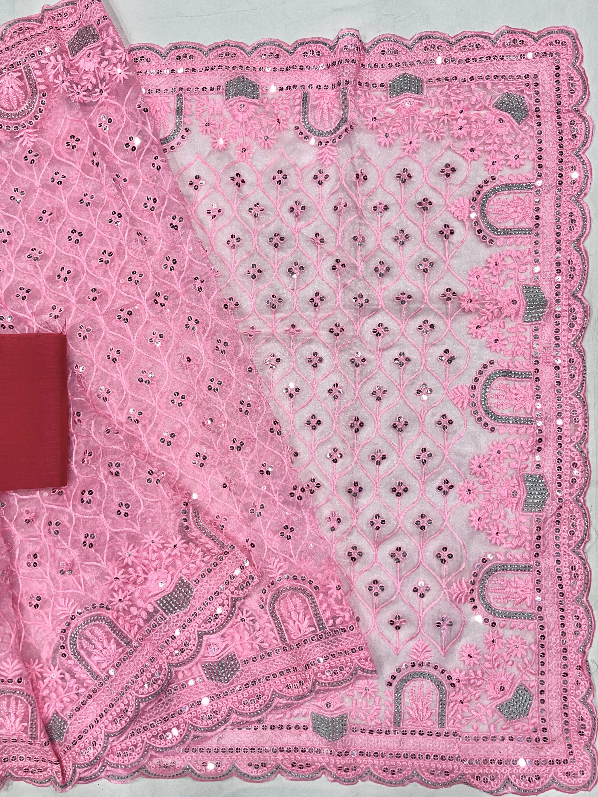 Khadi Organza With Beautiful Multi + 7 M.M Sequence Embroidery Work And C Pallu Cutwork