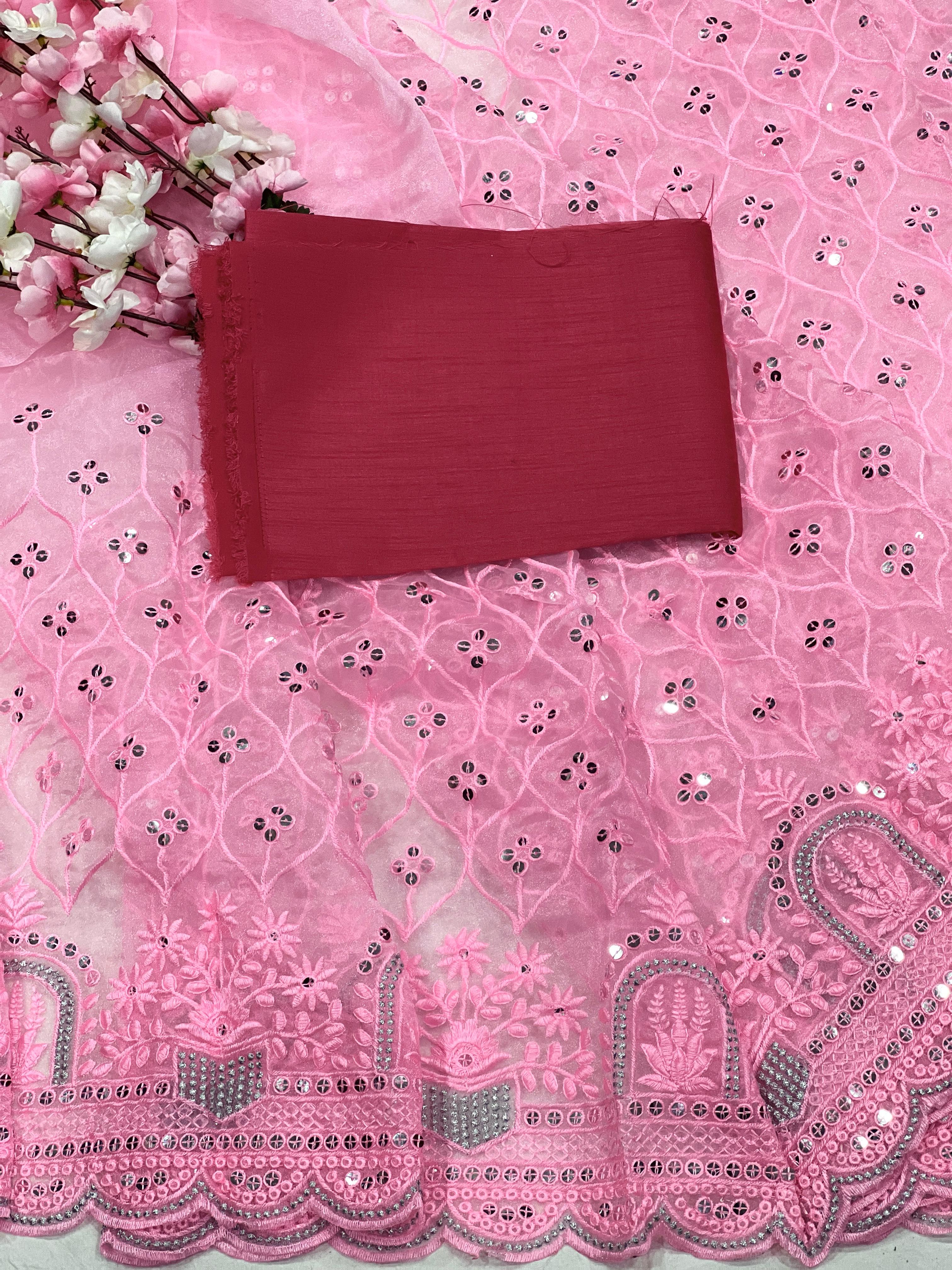 Khadi Organza With Beautiful Multi + 7 M.M Sequence Embroidery Work And C Pallu Cutwork