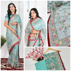 Tissue Organza With Beautiful Zari + Multi + 5 M.M Sequence Embroidery C Pallu Work