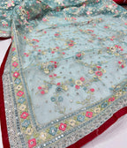 Tissue Organza With Beautiful Zari + Multi + 5 M.M Sequence Embroidery C Pallu Work