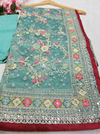 Tissue Organza With Beautiful Zari + Multi + 5 M.M Sequence Embroidery C Pallu Work