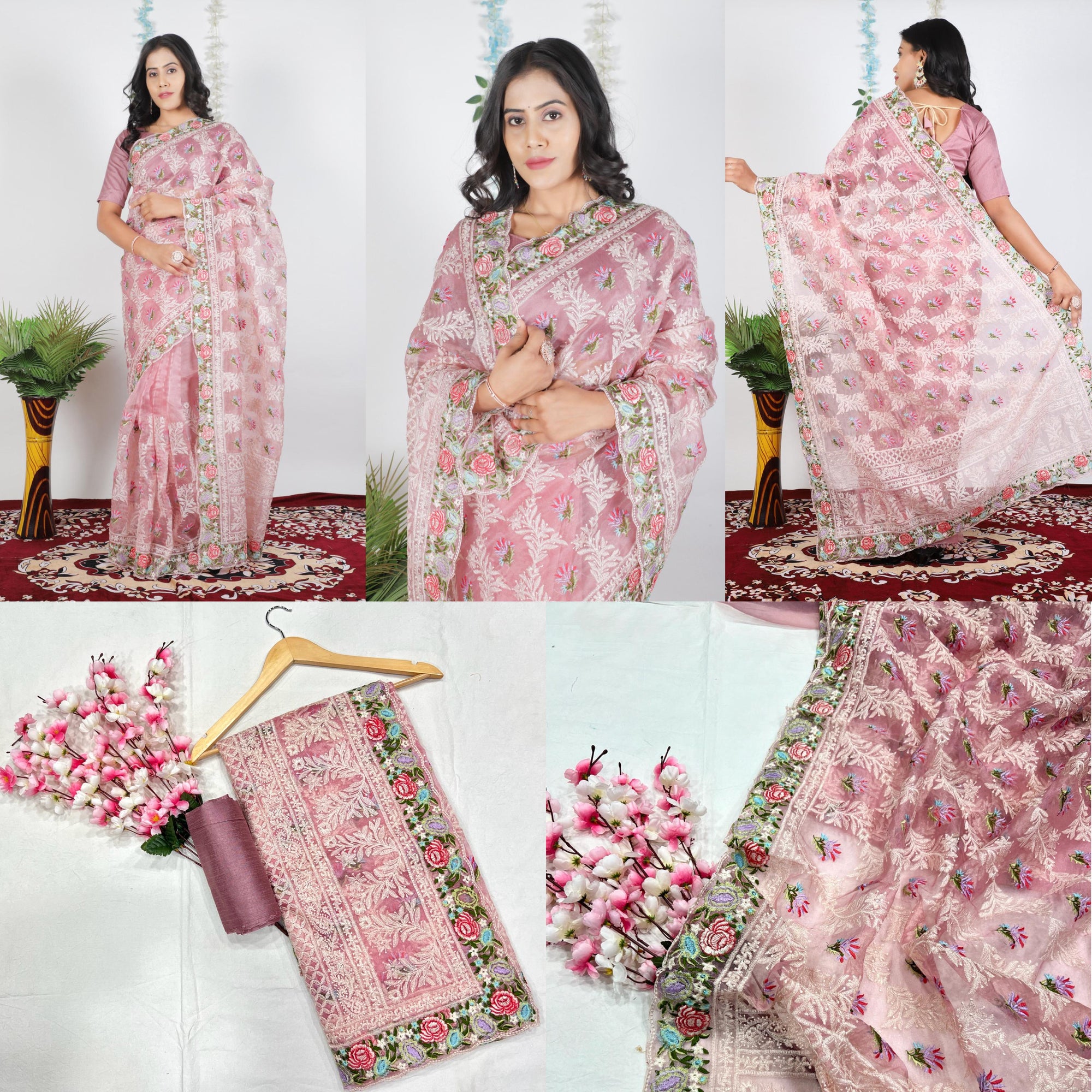 Tissue Organza With Beautiful Multi Embroidery C Pallu Work