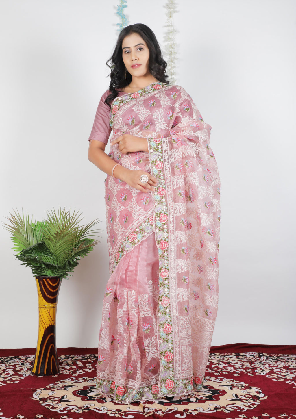 Tissue Organza With Beautiful Multi Embroidery C Pallu Work