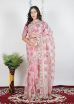 Tissue Organza With Beautiful Multi Embroidery C Pallu Work