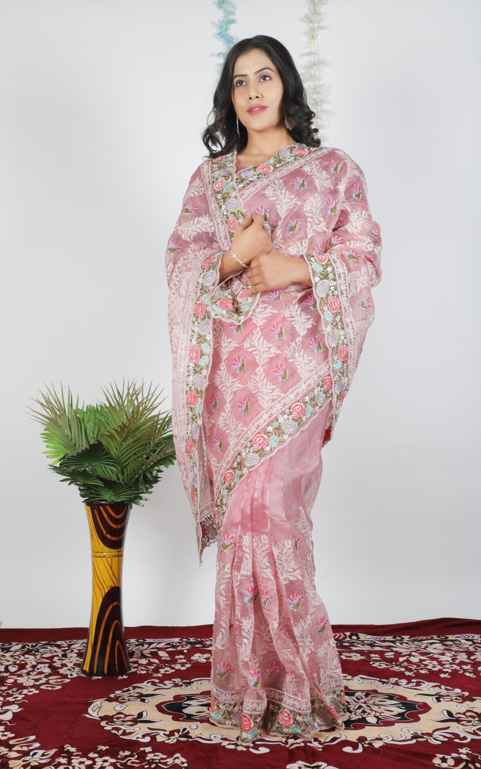 Tissue Organza With Beautiful Multi Embroidery C Pallu Work