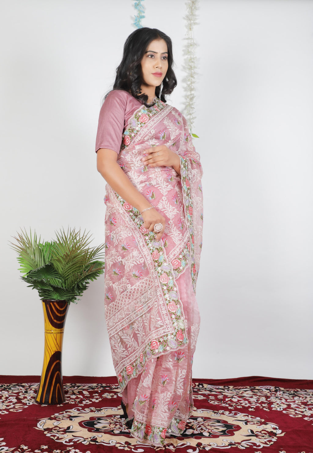 Tissue Organza With Beautiful Multi Embroidery C Pallu Work