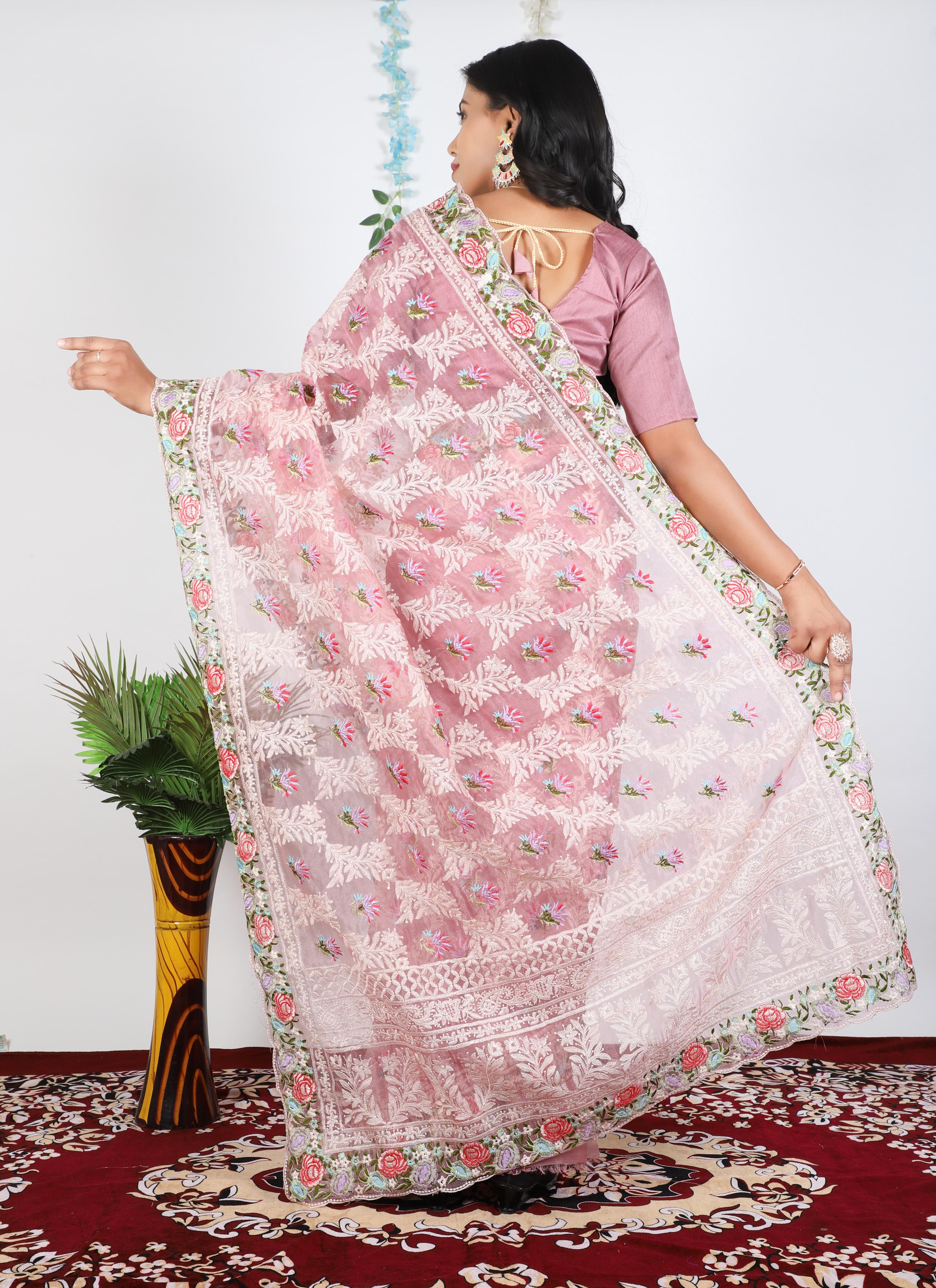 Tissue Organza With Beautiful Multi Embroidery C Pallu Work