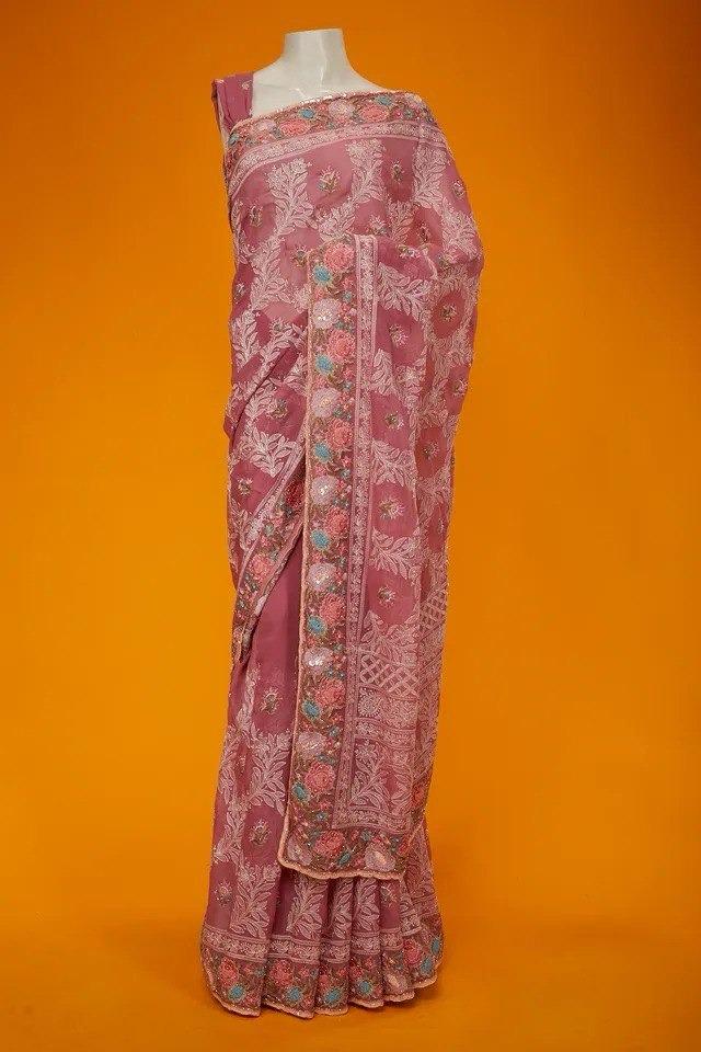 Tissue Organza With Beautiful Multi Embroidery C Pallu Work