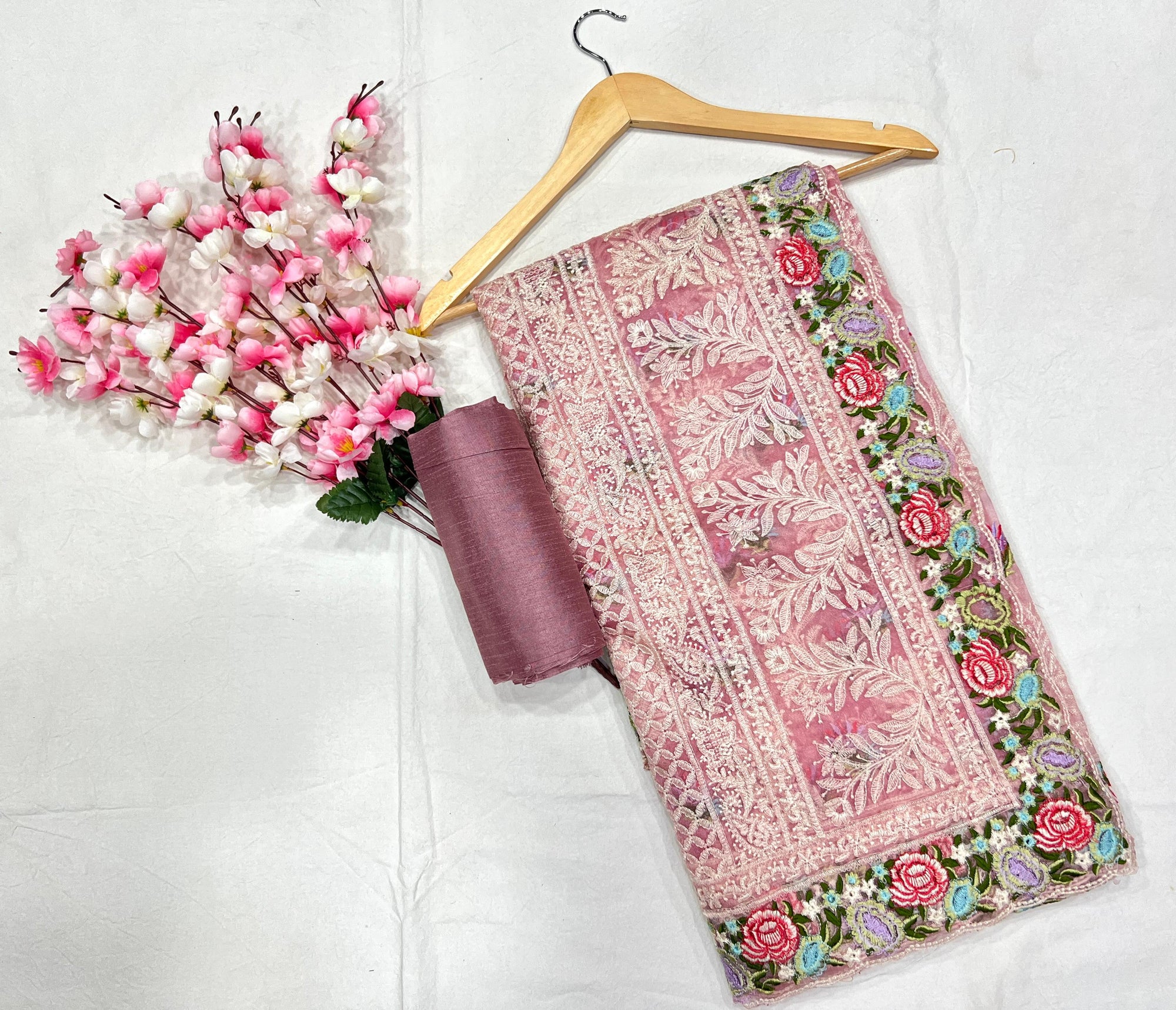 Tissue Organza With Beautiful Multi Embroidery C Pallu Work