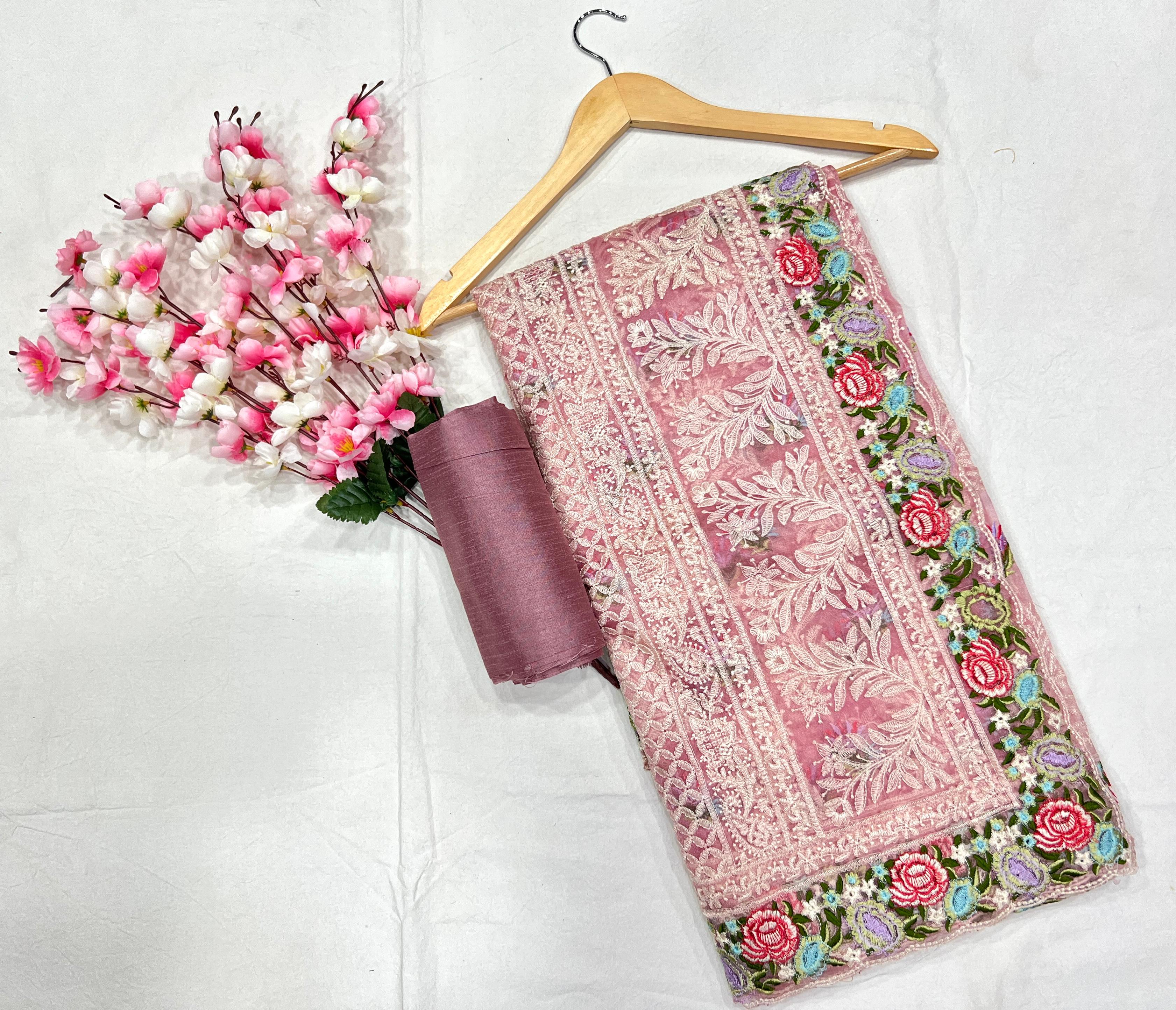 Tissue Organza With Beautiful Multi Embroidery C Pallu Work